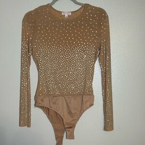 Women’s agaci beige with rhinestone bodysuit SIZE large brand new
